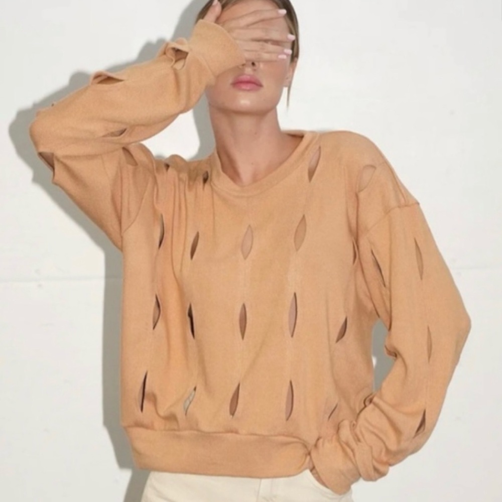 LNA Revolve Saskia Cutout Sweater In Doe Color size Small